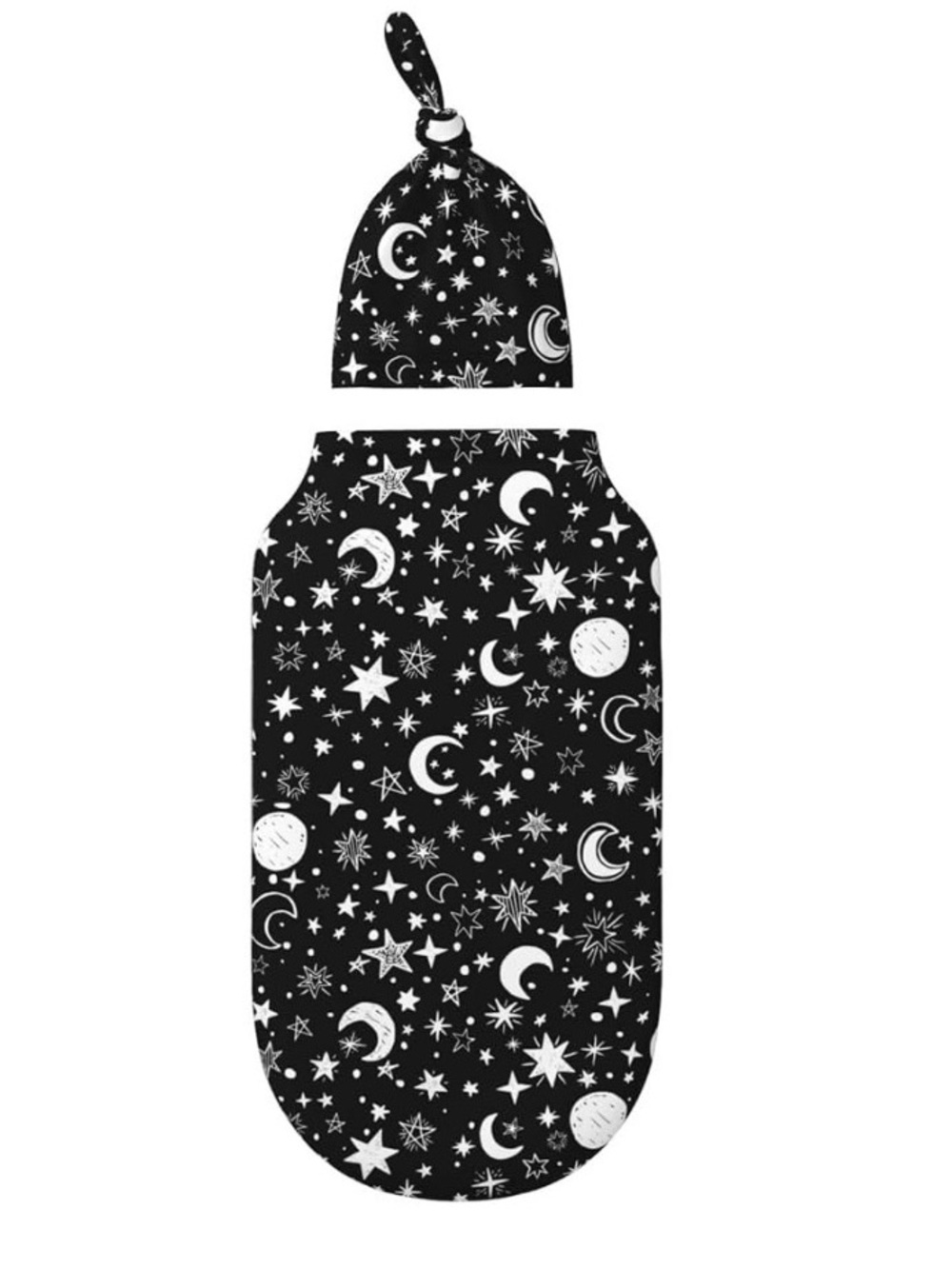 Black Star & Moon Swaddle Sack with Hat for Babies